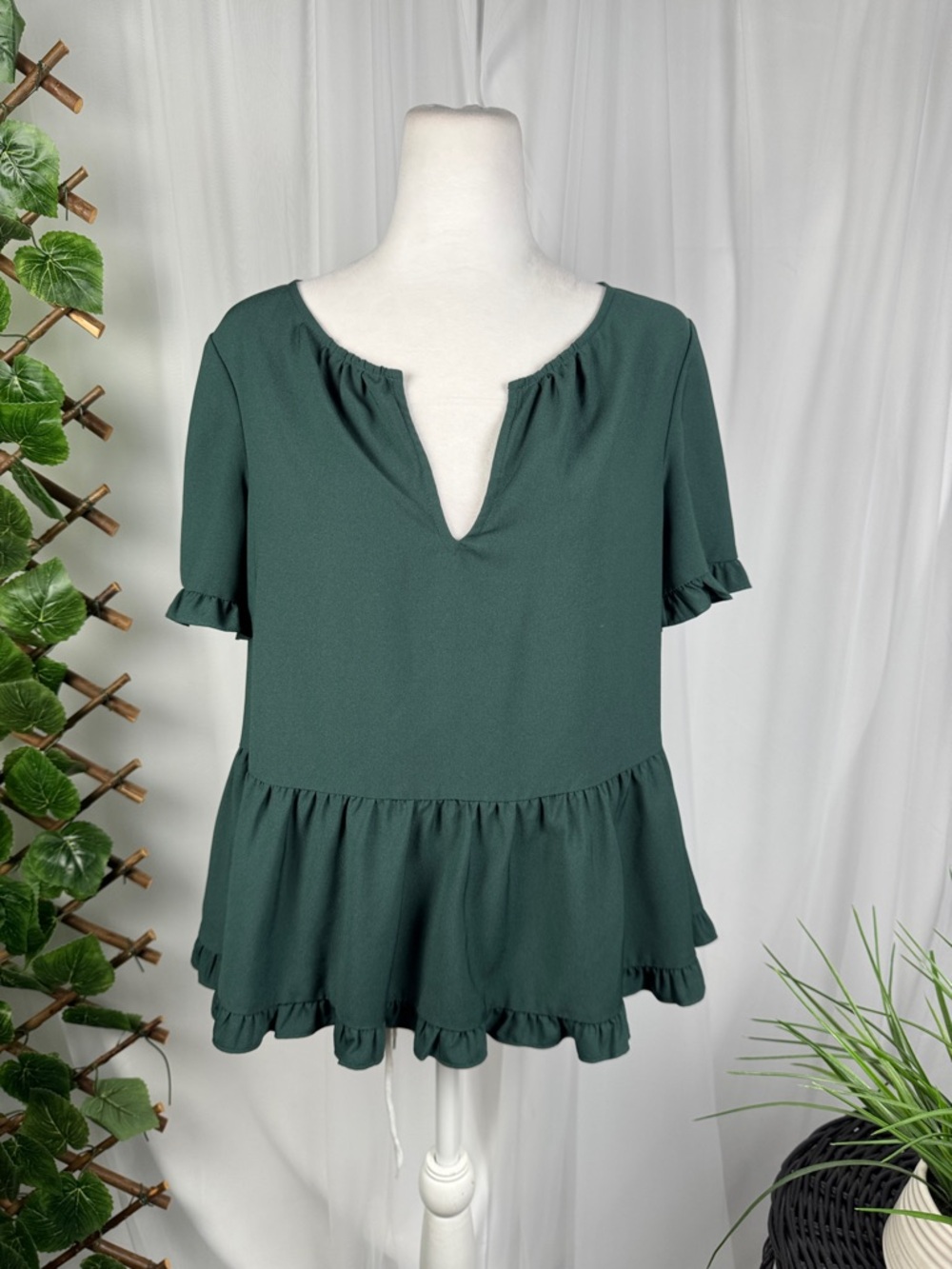 Madewell Forest Green Ruffle Peplum Top
